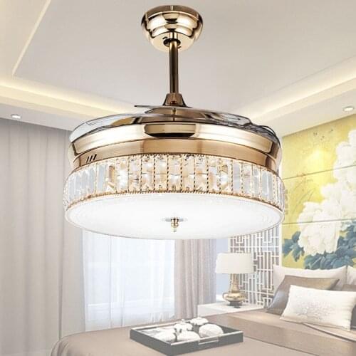 36inch 42inch K9 Crystal Ceiling Fans With Lights Modern Bedroom Living Room Folding Ceiling Fan Remote Control Lamp 110-240v