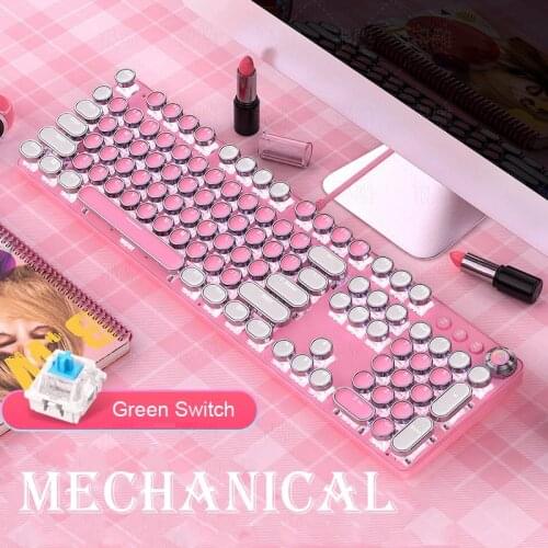 Gamer Mechanical Keyboard Pink Blue Punk Keycaps 104 Keys Layout Hot Sawp Axis Mechanical Keyboard Green Switch for Notebook PC