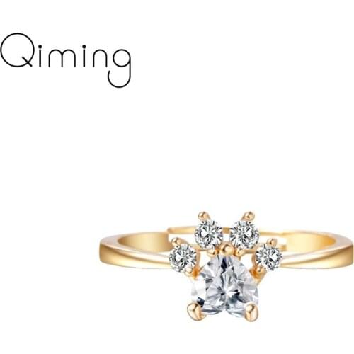 Pet Lovers Crystal Rings Cute Cat Dog Puppy Bear Paw Print Animal Finger Ring Jewelry Christmas Gift for Men Women Charm