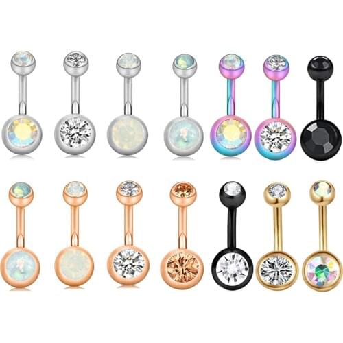 Belly Button Ring Rhinestones Cartilagem Navel Bar Crystal Body Piercing 12 Colors Mix 120pcs Punk Jewelry Double Press Gem 14G