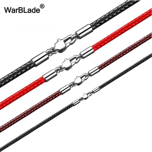 3pcs 40-80cm 1-3mm Leather Waxed Cord Leather Necklace Rope Stainless Steel Lobster Clasp Connector Chain Men Women DIY Jewelry