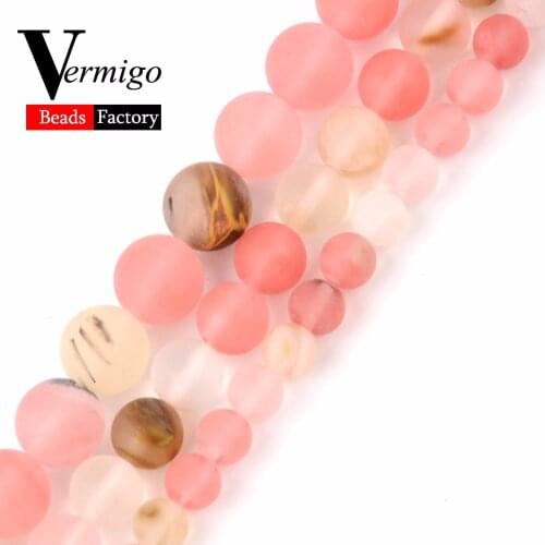 Dull Polished Matte Cherry Quartz Beads Natural Stone Round Loose Beads For Needlework Jewelry Making Diy Bracelet Necklace 15"