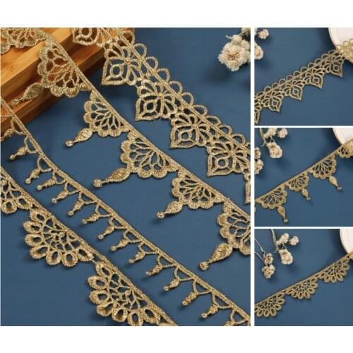 1 yard Hollowed Lace Trimmings Gold Ribbon For Gift Package Costume Curtains Decoration Lace Trim Clothes Sewing Accessories DIY
