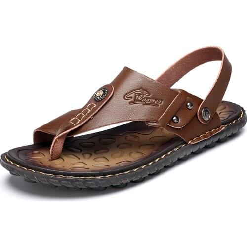 Hot Sale Mens Summer Sandals Breathable Leather Flip-Flops Slippers Men Hand-made Beach Casual Shoes Big Size 47