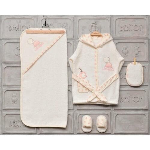 Bebitof Newborn Baby Girls Toddler 100% Cotton Terry Bathrobe & Hooded Towel Set Bathtime Gift Bundle 5 Piece Pink 0 – 24 Month