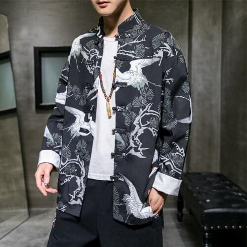 2021 Men Traditional Chinese Style Jackets Mens Print Hanfu Tang Suit Male Kung Fu Clothes Tops Jacket Harajuku Kimono Cardigan