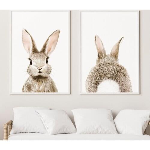 Woodland Animal Rabbit Nursery Wall Art paper Canvas Painting Bunny Nordic Posters And Prints Home Decor Pictures Baby Kids Room