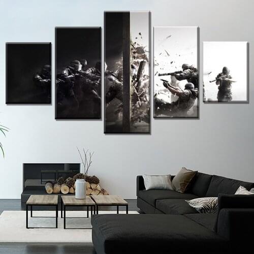 Wall Poster And Prints Pop Game Picture 5 Pieces Rainbow Six Siege Canvas Painting Frame Artwork HD Prints Home Decor Kids Room