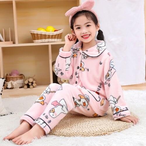 2021 New Winter Pajamas Set For Baby Boy Girl Thicken Flannel Fleece Nightwear Children Warm Printing Sleepwear Kids Home Suit