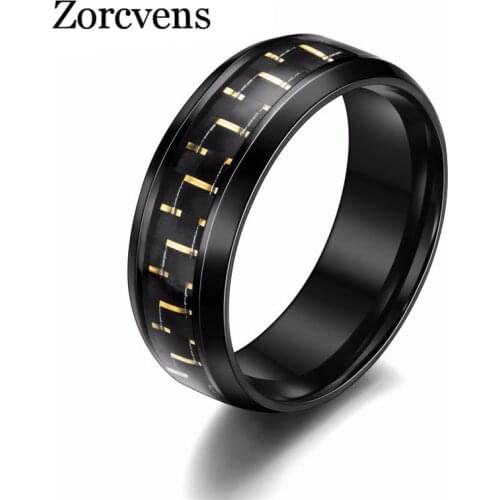 ZORCVENS 2020 NEW Carbon Fiber Simple Men Ring 8mm Stainless Steel 3 Colors Fashion Rings Jewelry