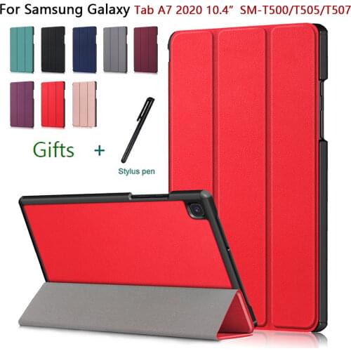 New 2020 For Samsung Galaxy Tab A7 10.4" SM-T500/T505/T507 Flip Tablet Case Fundas PU Leather Tri-fold Stand protective Case+Pen