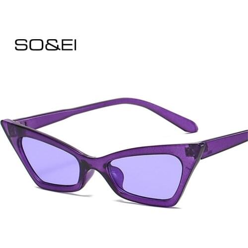 SO&EI Retro Small Cat Eye Colorful Sunglasses Women Fashion Candy Color Eyewear Shades UV400 Men Gradient Sun Glasses