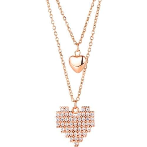 Cute Women Cubic Zircon Heart Charm Pendant Necklace Rose Gold Color Stainless Steel Fashion Female Jewelry Gift Dropship