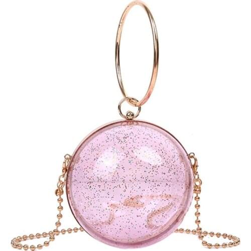 Round Ball Clear Purse Acrylic Box Evening Clutch Bag Transparent Stadium Approved Crossbody Shoulder Handbag for Women fits