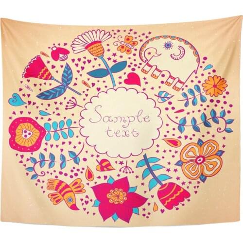 Bird Pink Elephant Floral Animal Badge Vintage Birthday Branch Bright Home Decor Tapestry Wall Hanging for Living Room Bedroom