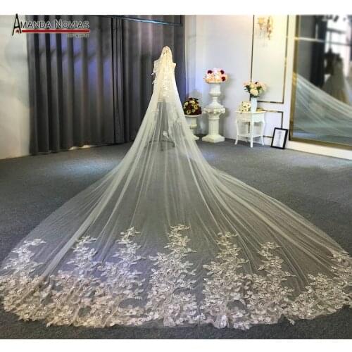 2020 champagne color luxury 5m long veils wedding long veil with full beading