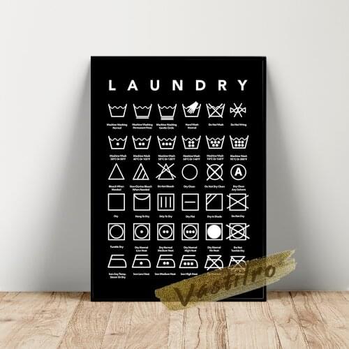 Laundry Care Guide Illustration Modern Funny Humor Sign Decor Canvas Wall Art Prints Poster Bathroom Decorate Painting Picture