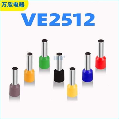 1000pcs E2512 Tubular Wire Cold Pressure Connector Electrical Terminals Cable Crimps Wire Ferrules VE2512