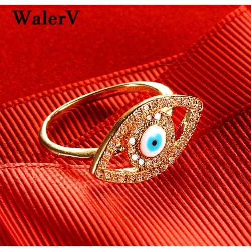 WalerV New for Women Men Fashion Charm Jewelry Custom Luxury Gold Color Zircon Ring Personalized Eyes Shape Wedding Rings Gift