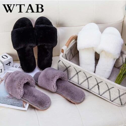 WTAB winter women slippers indoor plush female shoes warm cotton cowhells slippers Non-slip home comfort floor ladies slipper