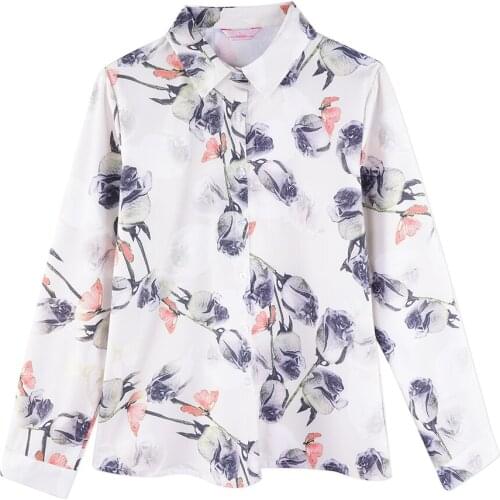 Neatie kiddie Floral Print White Elegant OL Women Shirt Tops Long Sleee Vintage Loose Blouse Womens Clothing 2019 Blusas