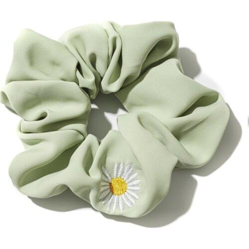 Daisy embroidery large intestine circle new summer solid color fashion beautiful satin hair circle female hair accessories