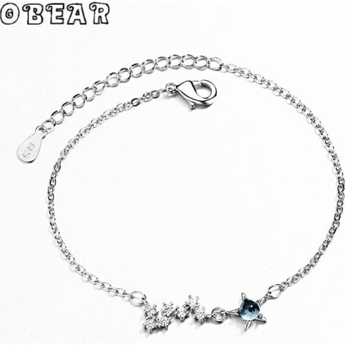 OBEAR Korean Style Blue Zircon Star Moon Bracelet Fashion Sweet Silver Plated Bracelet for Women Jewelry Gift