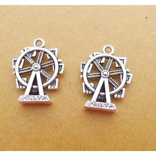 6 pieces/lot 17*22mm Ferris wheel Sky wheel Charm Antique silver color Metal Pendant Bracelet Key chain DIY handmade accessories
