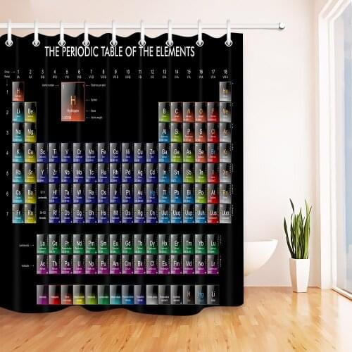 72'' The periodic Table of the Elements In Dark Bathroom Waterproof Fabric Shower Curtain Polyester 12 Hooks Bath Accessory Sets
