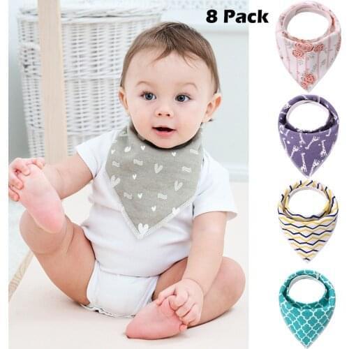 2021 New Baby Bibs Triangles scarf Cotton Cartoon Bandana Bibs For Baby Bibs Drooling and Teething Absorbent Bibs 8 Pack