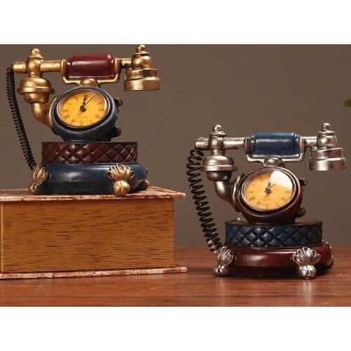 American Style Retro Telephone Model Table Clock Office Desktop Clock Living Room Clock Creative Cafe Restaurant Decoration