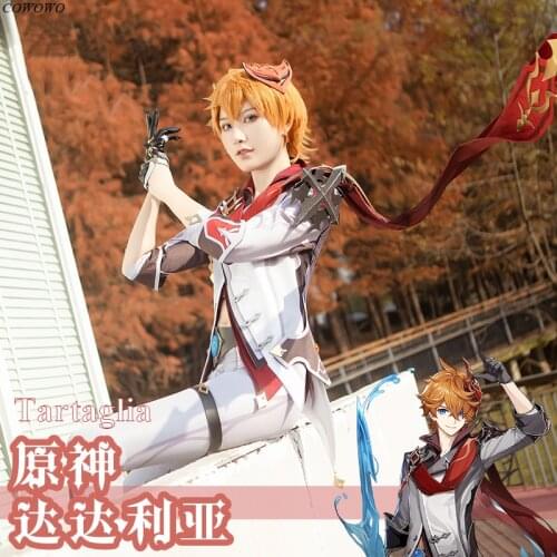 Anime! Genshin Impact Tartaglia Liyue Harbor Game Suit Gorgeous Uniform Cosplay Costume Halloween Party Outfit 2021 NEW For Men