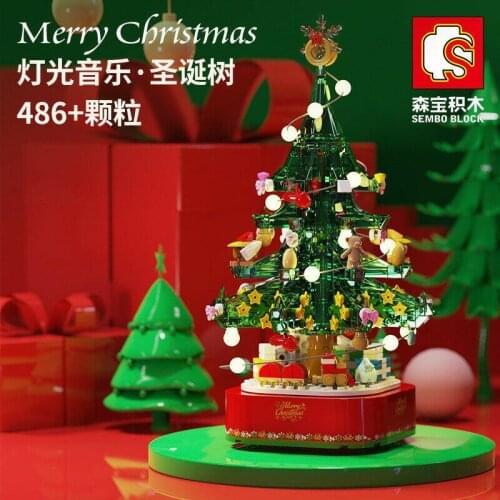 Sembo Blocks 601097 Kids Building Toys Girls Puzzle Music Box Christmas Tree Festive Gift