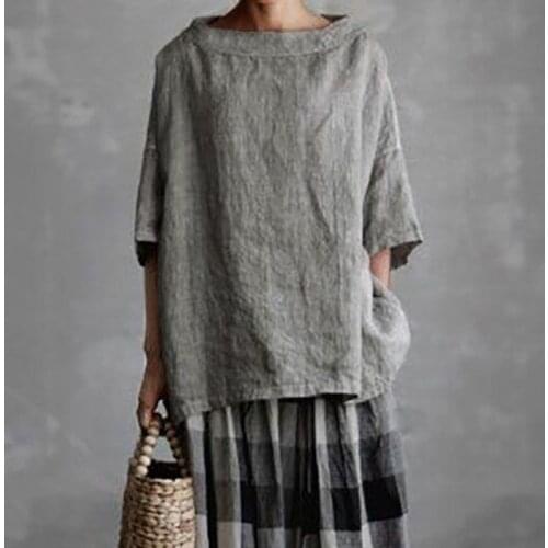 2021 New Spring Summer Half Sleeve Cotton Blouse Casual Round Neck Loose Pullover Tops Elegant Solid Shirt Blusas Streetwear