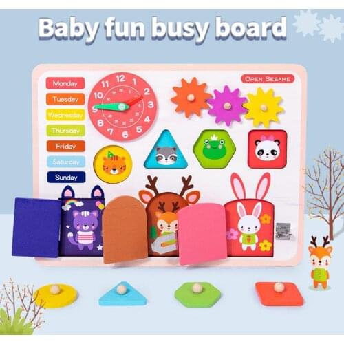 Montessori Sensory Activity Busy Board Wooden Educational Latches Lock Color Cognition Shape Matching Toys For Childrens Gift