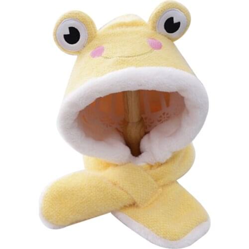 Kids Winter Scarf Cap Boys Girls Cartoon Hat Animal Frog Neck Warmer for Toddler Child Warm Lining Cute Head Wear 3-10 Years