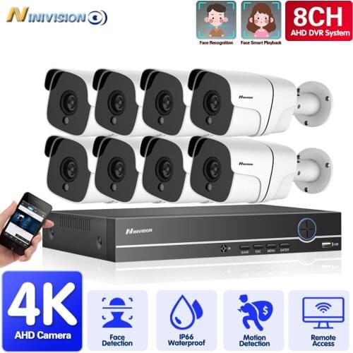 NINIVISION 4K CCTV 8CH Hybrid DVR Video Surveillance System 8MP AHD Camera Kit Day & Night AHD Camera Kit VGA HDMI Output
