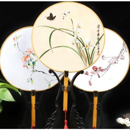 Ancient Fan Group Complex Classical Chinese Style Hanfu Round Palace Long Handle Womens Tassel Dance Art Craft Gift