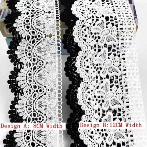 8/12cm width cotton embroidery lace trim jacuard ribbon tape for diy craft handmake white or black color