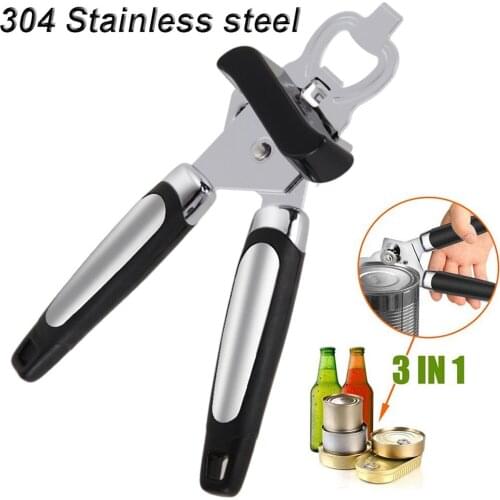 304 Stainless Steel Can Opener Manual Food-safe Stainless Steel Manual Can Opener 3-in-1 Food Safe Comfortable Grip Non-slip