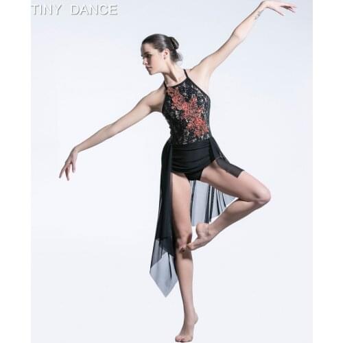 Top Selling Adult Girls Black/Blue/Burgundy Ballet & Lyrical Dance Dress Seqeuin Lace and Mesh Dress Contemporary Costume 19614