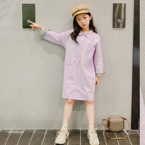 LucaLucky Purple Cotton Blouses Dresses Baby Big Girls Clothes Teenagers Casual Long Shirts Tops For Kids Spring Dress Age 5-17Y