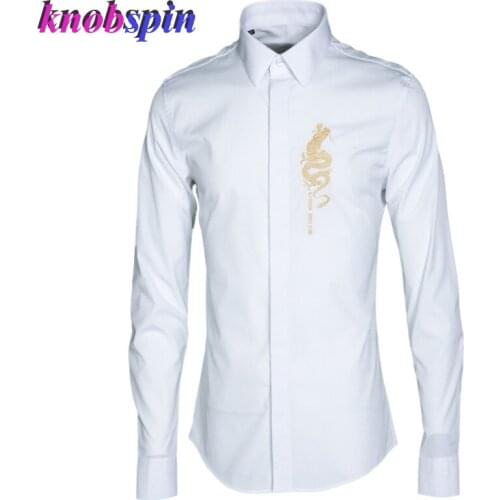 2019 Brand Business Male Dress Shirt Elegant Embroidery Long sleeve Slim Casual Chemise homme Solid color Plus size Men Shirts