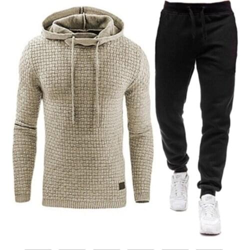 Mens New Brand Jacquard Sweater Long-Sleeved Hoodie Autumn Winter Sports Leisure Suit Hoodie Sweater Pants Mens Two-Piece Suit