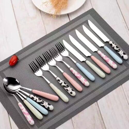 2021Stainless steel western-style cutlery and fork set ceramic steak creative simple lovely and fresh three-piece cutlery set