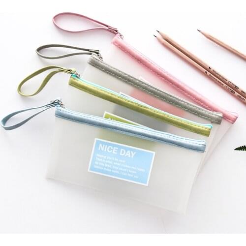 New, creative small fresh frosted pen transparent bag simple and large capacity student stationery pencil box storage bags