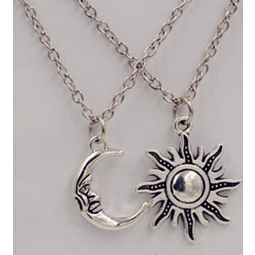 New Silver Color Sun And Moon Necklaces Chain Pair Of Celestial Best Friends Gift For Friend Long Necklaces Pendants Men Women
