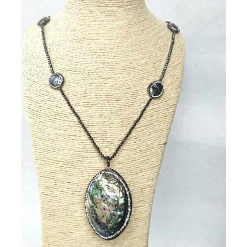 1 Strands Hematite beads necklace,handmade pave Crystal Rhinestone Abalone shell charm pendant necklaces for women NK208