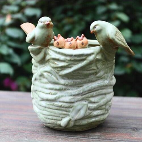 Variable Glaze Household Office Decoration Lovely Birds Nest Fleshy Flower Pot Handmade Christmas Gifts Porcelain Decorations