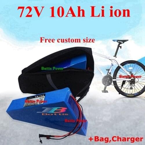 72V 10ah lithium ion Triangle battery 72V li ion 18650 BMS for 1500w 2000w Motorcyle scooter E bike bicycle + 2A Charger + bag